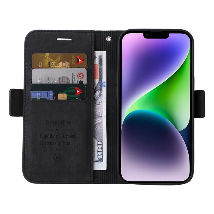 BETOPNICE - BETOPNICE 001 iPhone 15 Plus Fodral i PU-läder - Svart