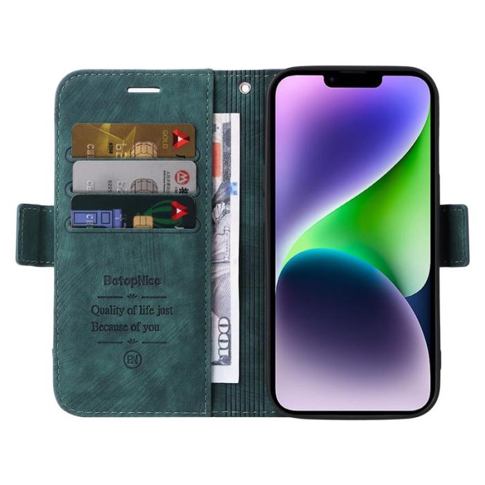 BETOPNICE - BETOPNICE 001 iPhone 15 Plus Fodral - PU Läder - Stöd - Grön