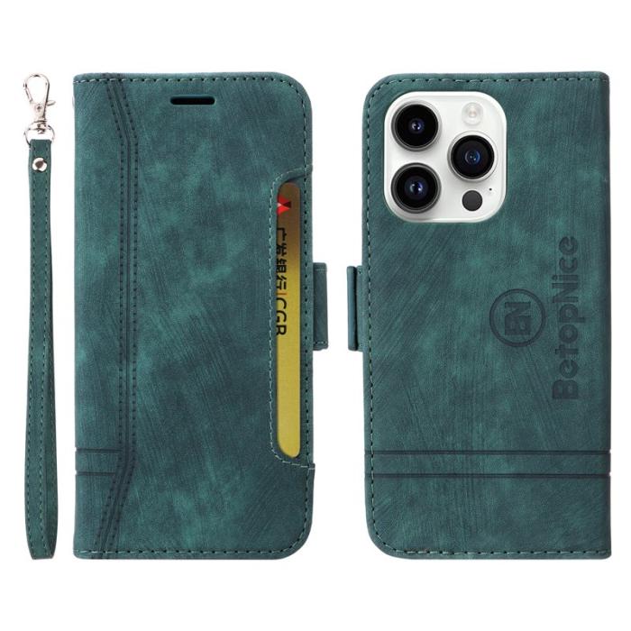 BETOPNICE - BETOPNICE 001 iPhone 15 Pro Fodral Multifunktionellt PU Läder - Grön