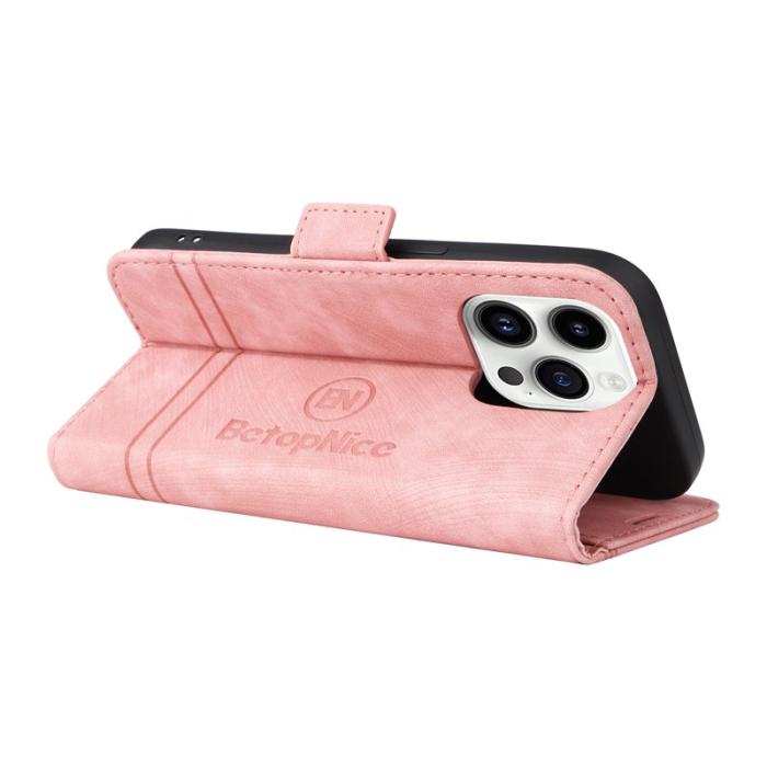 BETOPNICE - BETOPNICE 001 iPhone 15 Pro Fodral Multifunktionellt PU Läder - Pink