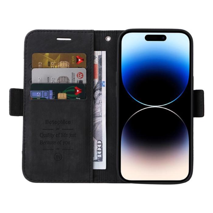 BETOPNICE - BETOPNICE 001 iPhone 15 Pro Fodral Multifunktionellt PU Läder - Svart