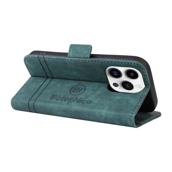 BETOPNICE - BETOPNICE 001 iPhone 15 Pro Max Fodral Shockproof PU Läder - Grön