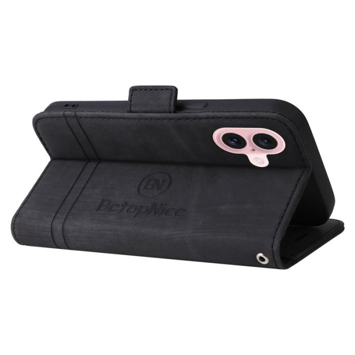 BETOPNICE - BETOPNICE 001 iPhone 16 Fodral Äkta läder - Svart