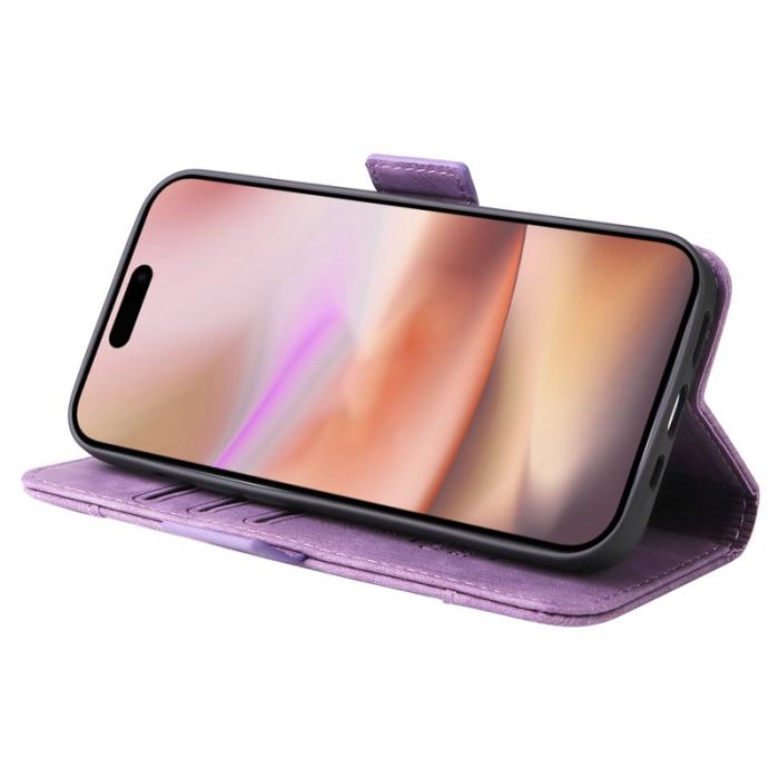BETOPNICE - BETOPNICE 001 iPhone 16 Plus Fodral Ställ Card Slots Äkta läder - Lila