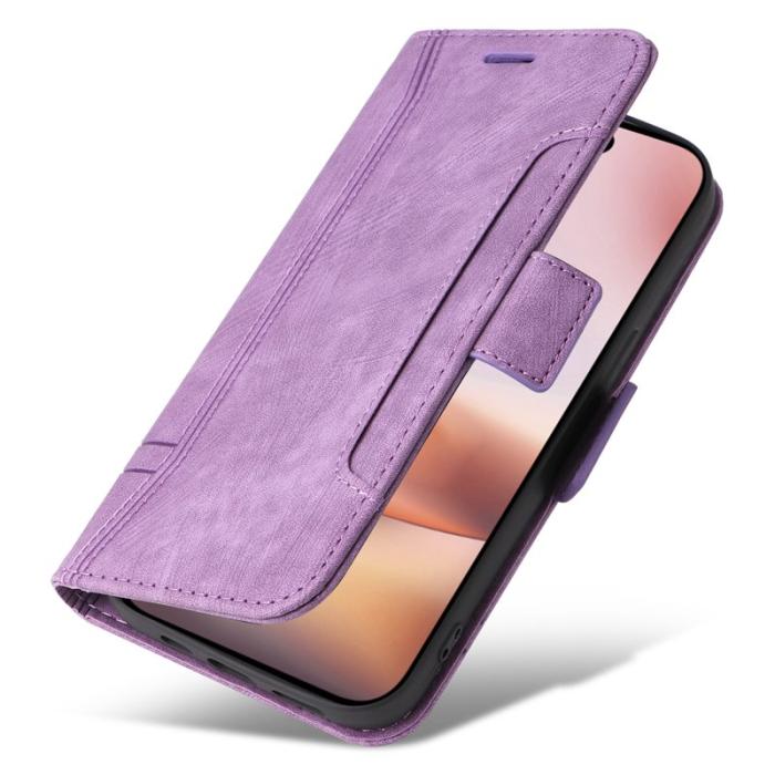 BETOPNICE - BETOPNICE 001 iPhone 16 Plus Fodral Ställ Card Slots Äkta läder - Lila