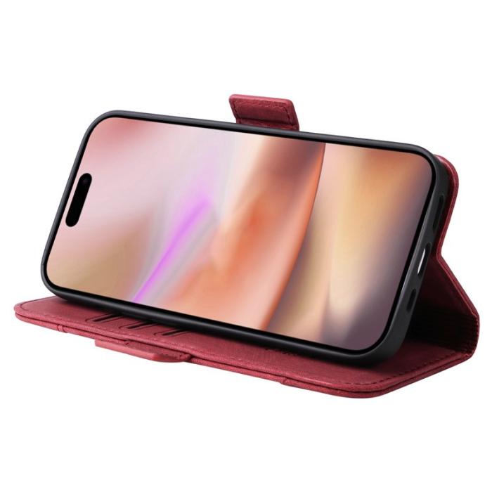 BETOPNICE - BETOPNICE 001 iPhone 16 Plus Fodral Ställ Card Slots Äkta läder - Röd