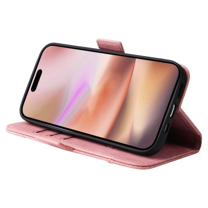 BETOPNICE - BETOPNICE 001 iPhone 16 Plus Fodral Ställ Card Slots Äkta läder - Rosa