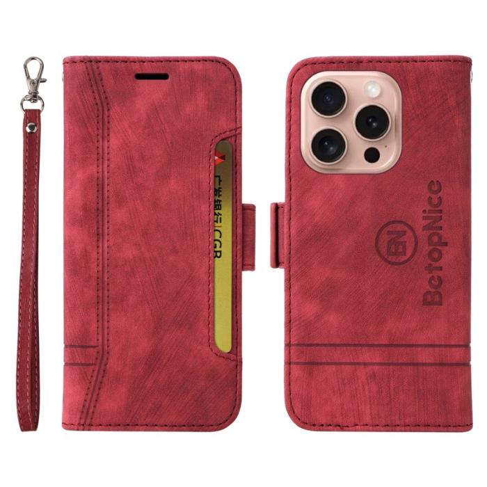 BETOPNICE - BETOPNICE 001 iPhone 16 Pro Fodral Äkta läder - Röd