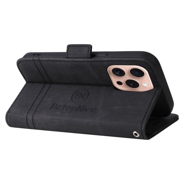 BETOPNICE - BETOPNICE 001 iPhone 16 Pro Fodral Äkta läder - Svart