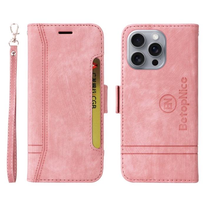 BETOPNICE - BETOPNICE 001 iPhone 16 Pro Max Fodral Äkta läder - Pink