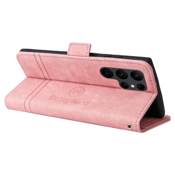 BETOPNICE - BETOPNICE 001 Samsung Galaxy S23 Ultra Fodral PU Läder - Rosa