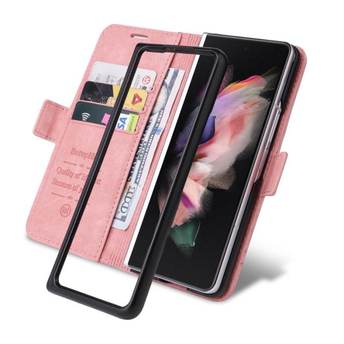 BETOPNICE - BETOPNICE 001 Samsung Galaxy Z Fold3 5G Fodral PU Läder - Pink