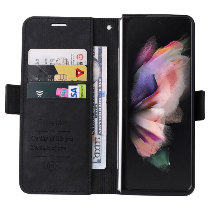 BETOPNICE - BETOPNICE 001 Samsung Galaxy Z Fold3 5G Fodral PU Läder - Svart