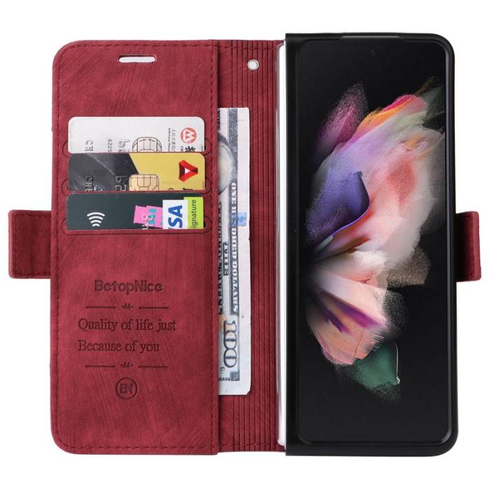 BETOPNICE - BETOPNICE 001 Samsung Galaxy Z Fold3 Fodral PU Läder - Röd