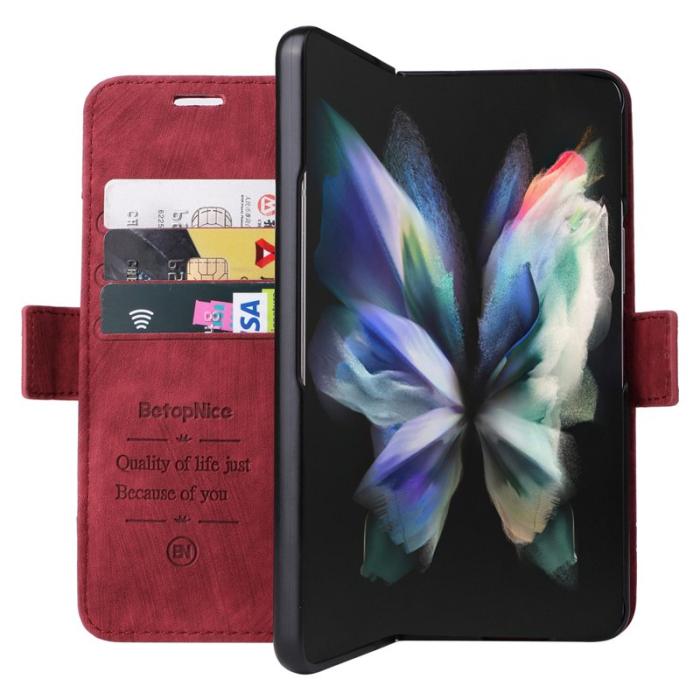 BETOPNICE - BETOPNICE 001 Samsung Galaxy Z Fold3 Fodral PU Läder - Röd