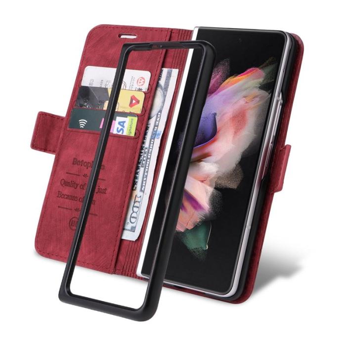 BETOPNICE - BETOPNICE 001 Samsung Galaxy Z Fold3 Fodral PU Läder - Röd