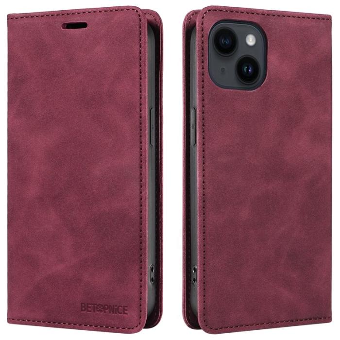 BETOPNICE - BETOPNICE 003 för iPhone 15 Fodral i PU-läder - Röd