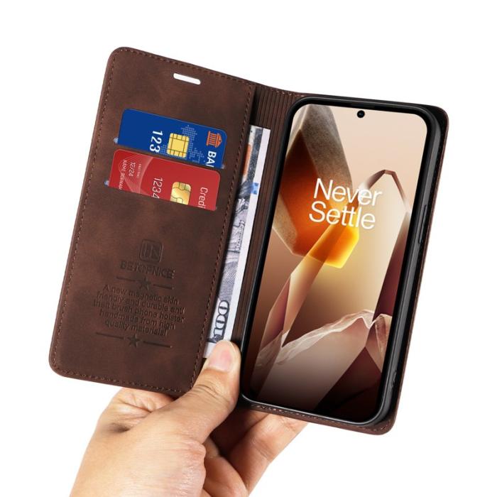 BETOPNICE - BETOPNICE 003 för OnePlus 13 Wallet Fodral Äkta läder - Brun