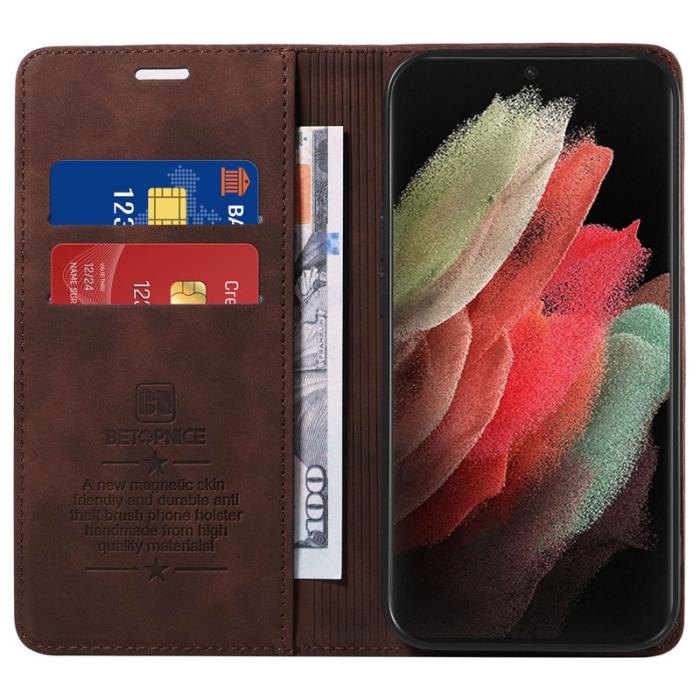 BETOPNICE - BETOPNICE 003 för Samsung Galaxy S21 Ultra 5G Fodral - Äkta läder - Brun