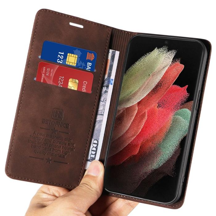 BETOPNICE - BETOPNICE 003 för Samsung Galaxy S21 Ultra 5G Fodral - Äkta läder - Brun