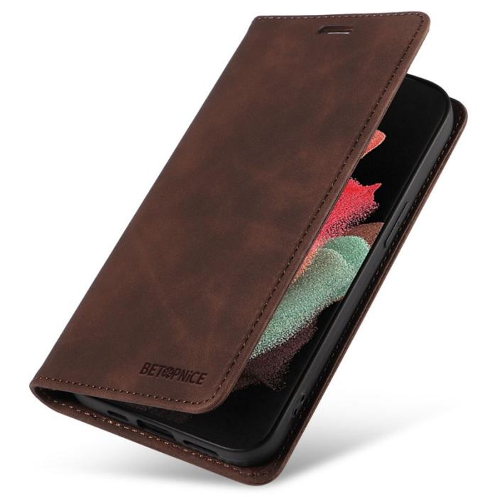 BETOPNICE - BETOPNICE 003 för Samsung Galaxy S21 Ultra 5G Fodral - Äkta läder - Brun