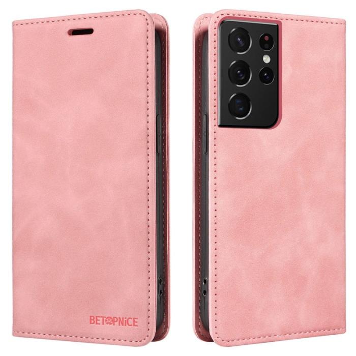 BETOPNICE - BETOPNICE 003 för Samsung Galaxy S21 Ultra 5G Fodral - Äkta läder - Rosa