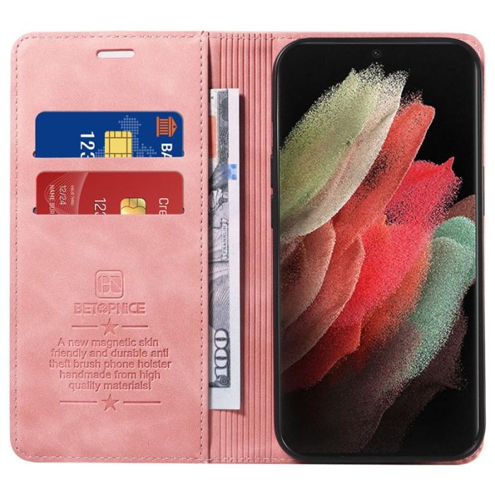 BETOPNICE - BETOPNICE 003 för Samsung Galaxy S21 Ultra 5G Fodral - Äkta läder - Rosa