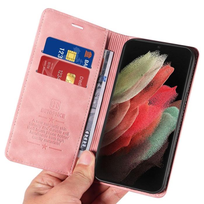 BETOPNICE - BETOPNICE 003 för Samsung Galaxy S21 Ultra 5G Fodral - Äkta läder - Rosa