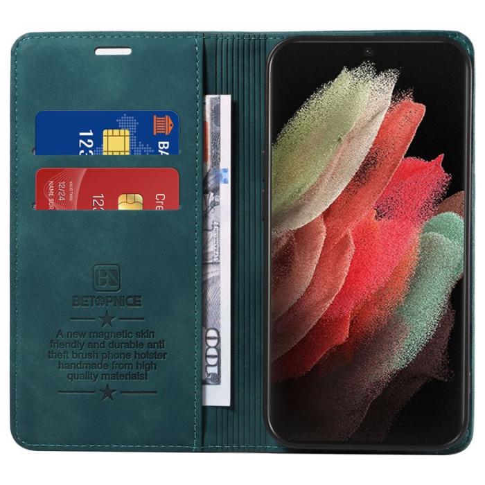 BETOPNICE - BETOPNICE 003 för Samsung Galaxy S21 Ultra Fodral Äkta läder - Grön