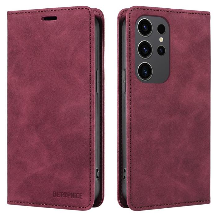 BETOPNICE - BETOPNICE 003 för Samsung Galaxy S24 Ultra Plånboksfodral Konstläder - Röd
