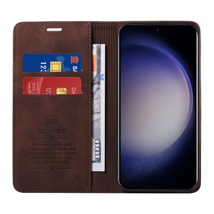 BETOPNICE - BETOPNICE 003 för Samsung Galaxy S25 Wallet Fodral Äkta läder - Brun