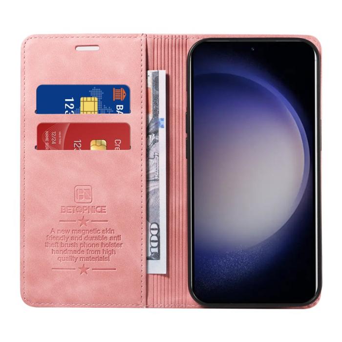 BETOPNICE - BETOPNICE 003 för Samsung Galaxy S25+ Wallet Fodral Äkta läder - Pink