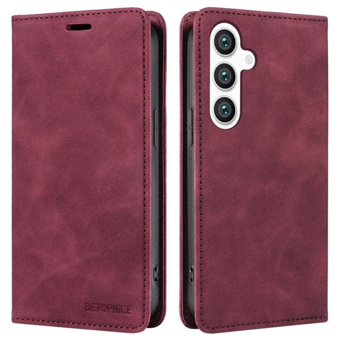 BETOPNICE - BETOPNICE 003 för Samsung Galaxy S25+ Wallet Fodral Äkta läder - Röd