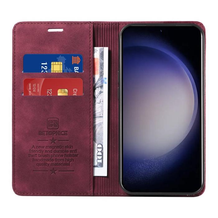 BETOPNICE - BETOPNICE 003 för Samsung Galaxy S25+ Wallet Fodral Äkta läder - Röd