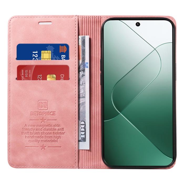 BETOPNICE - BETOPNICE 003 för Xiaomi 14 Fodral RFID Blocker - Bokstil - Rosa