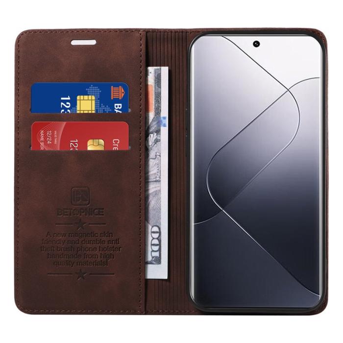BETOPNICE - BETOPNICE 003 för Xiaomi 14 Pro Fodral Äkta läder - Brun