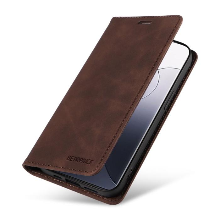 BETOPNICE - BETOPNICE 003 för Xiaomi 14 Pro Fodral Äkta läder - Brun