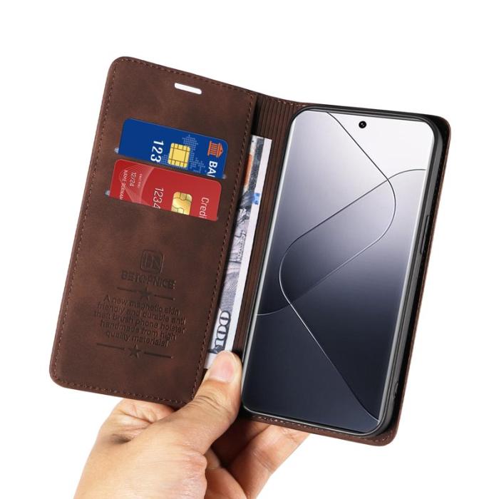 BETOPNICE - BETOPNICE 003 för Xiaomi 14 Pro Fodral Äkta läder - Brun