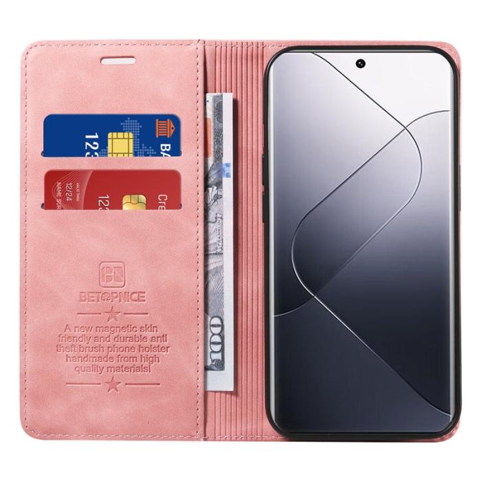 BETOPNICE - BETOPNICE 003 för Xiaomi 14 Pro Fodral Äkta läder - Pink