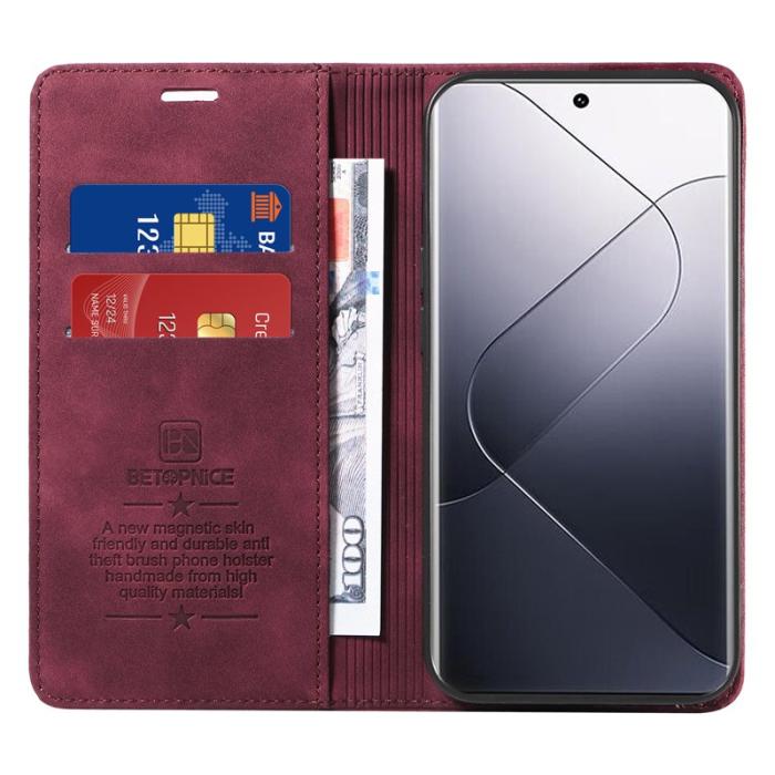 BETOPNICE - BETOPNICE 003 för Xiaomi 14 Pro Fodral Äkta läder - Röd