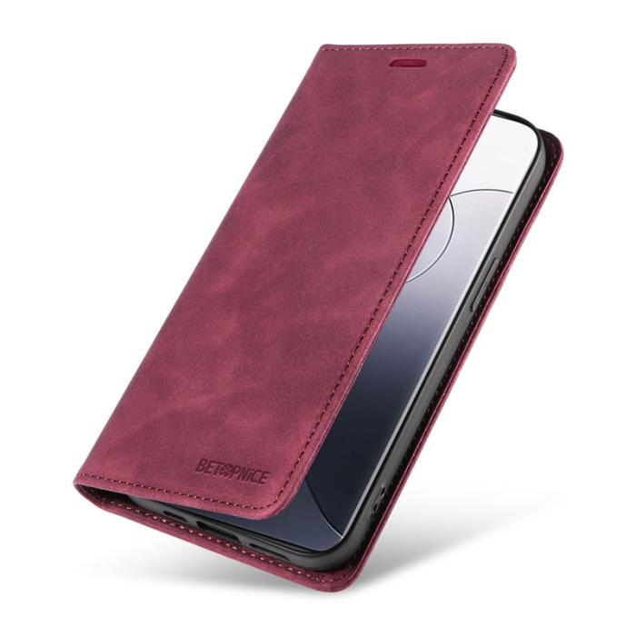 BETOPNICE - BETOPNICE 003 för Xiaomi 14 Pro Fodral Äkta läder - Röd