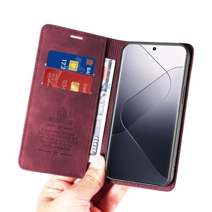 BETOPNICE - BETOPNICE 003 för Xiaomi 14 Pro Fodral Äkta läder - Röd