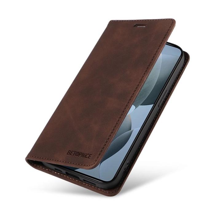 BETOPNICE - BETOPNICE 003 för Xiaomi 14T Wallet Fodral Äkta läder - Brun