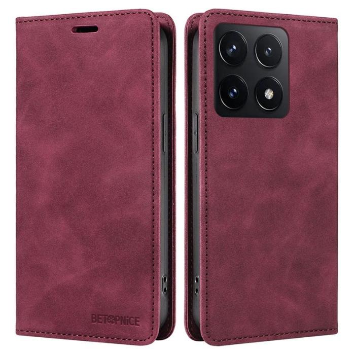 BETOPNICE - BETOPNICE 003 för Xiaomi 14T Wallet Fodral Äkta läder - Röd