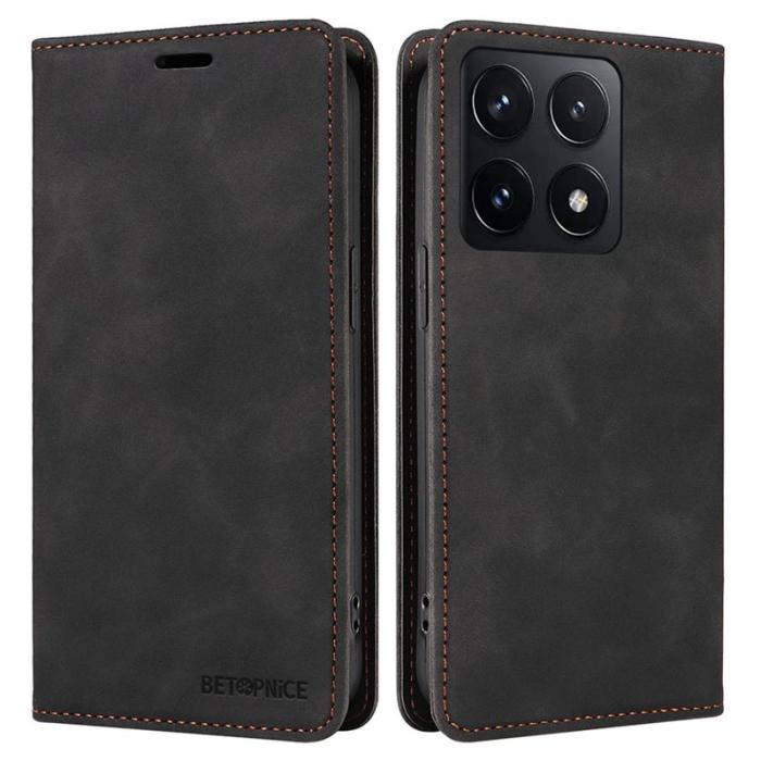 BETOPNICE - BETOPNICE 003 för Xiaomi 14T Wallet Fodral Äkta läder - Svart