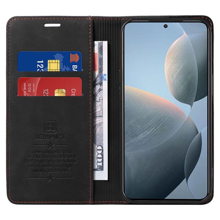 BETOPNICE - BETOPNICE 003 för Xiaomi 14T Wallet Fodral Äkta läder - Svart