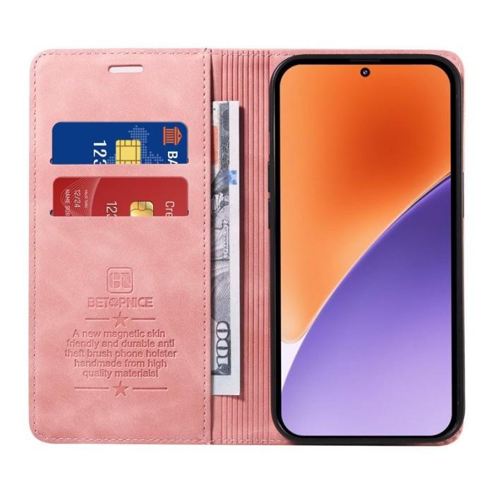 BETOPNICE - BETOPNICE 003 för Xiaomi 15 Fodral i läder med ställ - Rosa