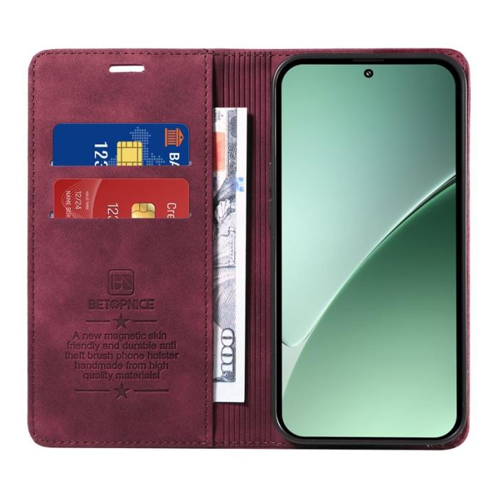 BETOPNICE - BETOPNICE 003 för Xiaomi 15 Pro Wallet Fodral Äkta läder - Röd