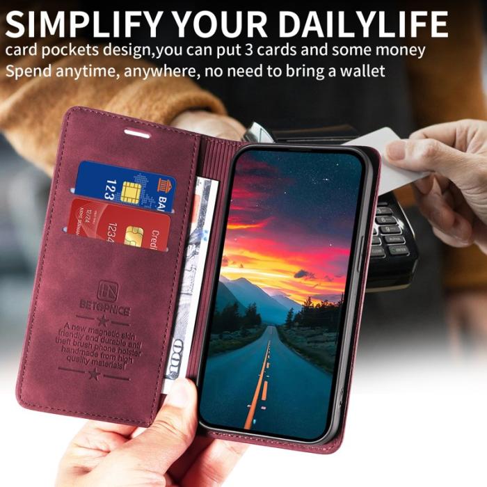 BETOPNICE - BETOPNICE 003 för Xiaomi 15 Ultra Fodral - Äkta läder - Vinröd