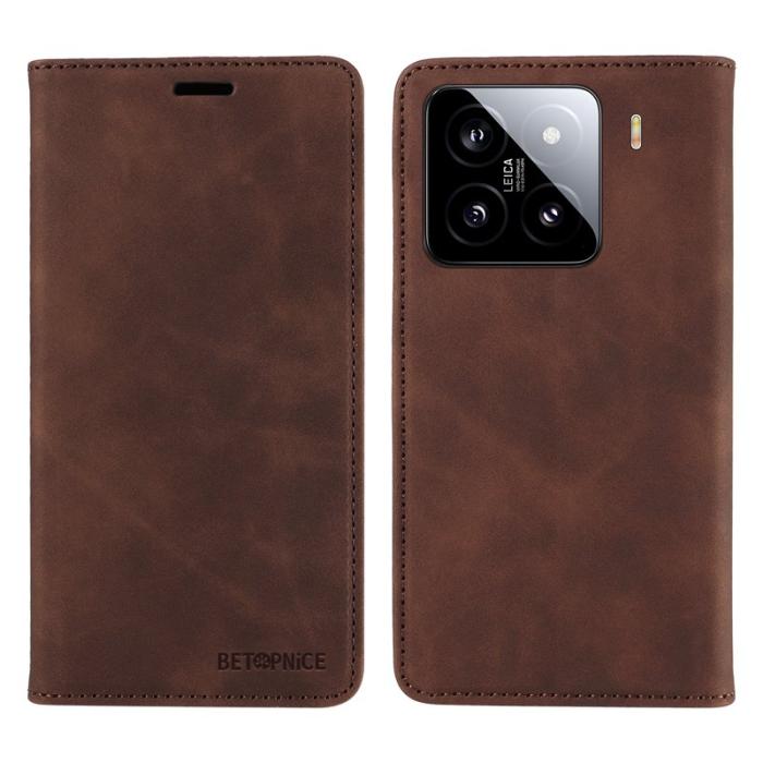 BETOPNICE - BETOPNICE 003 för Xiaomi 15 Wallet Fodral Äkta läder - Brun